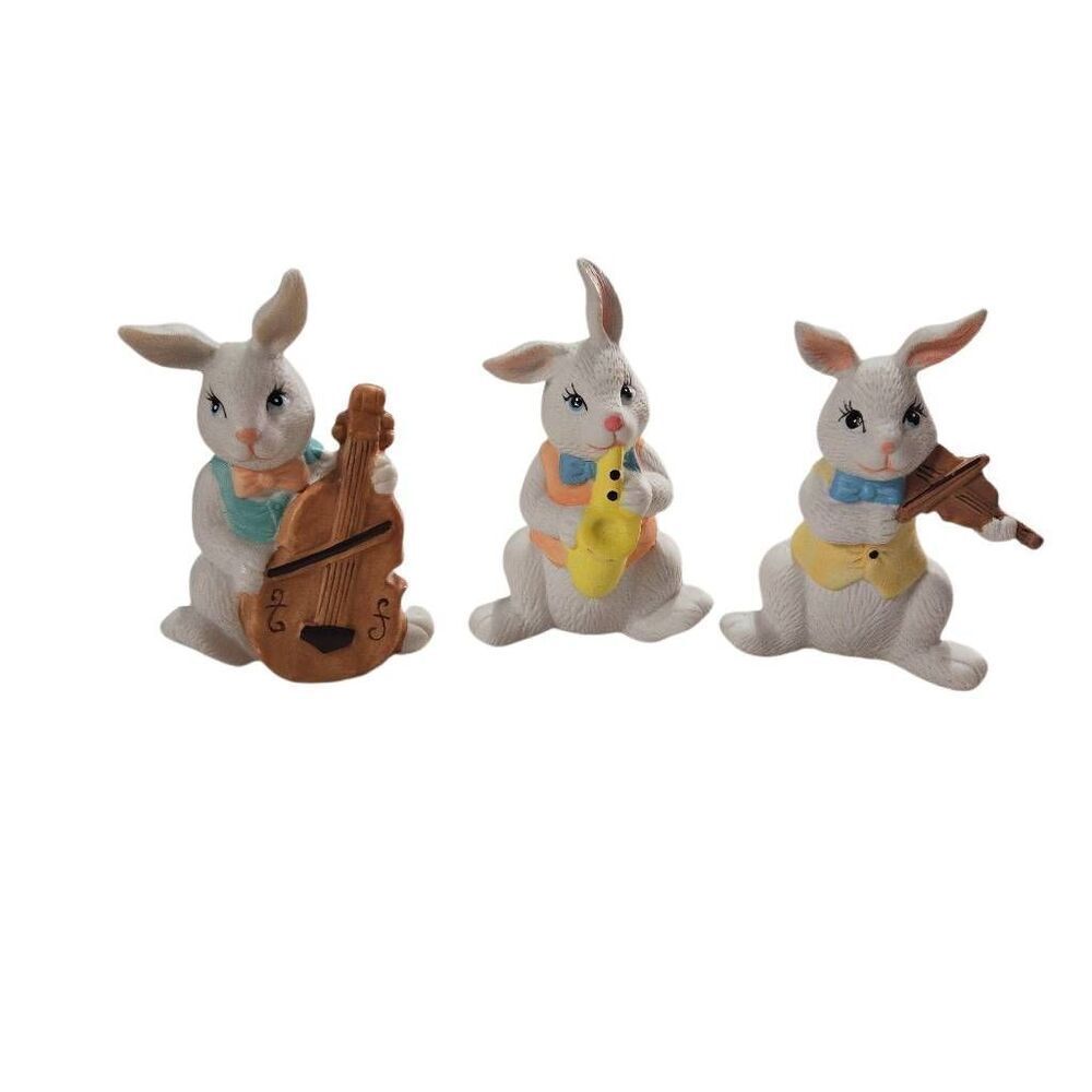 Ceramic Easter Bunnies each playing different instruments